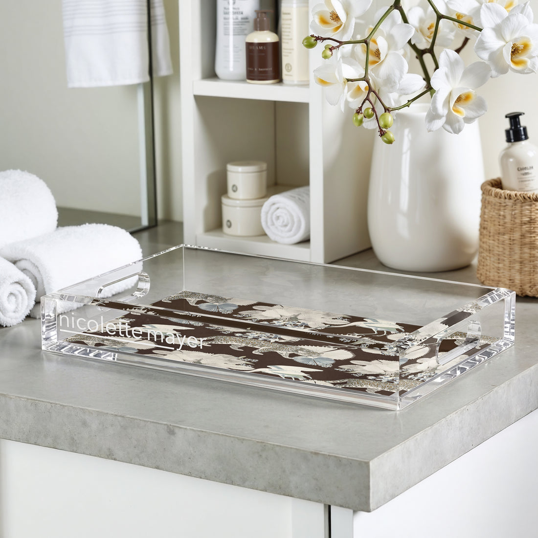 Leopard Walk Chocolatte 12.5X7.75 Acrylic Tray - nicolettemayer.com
