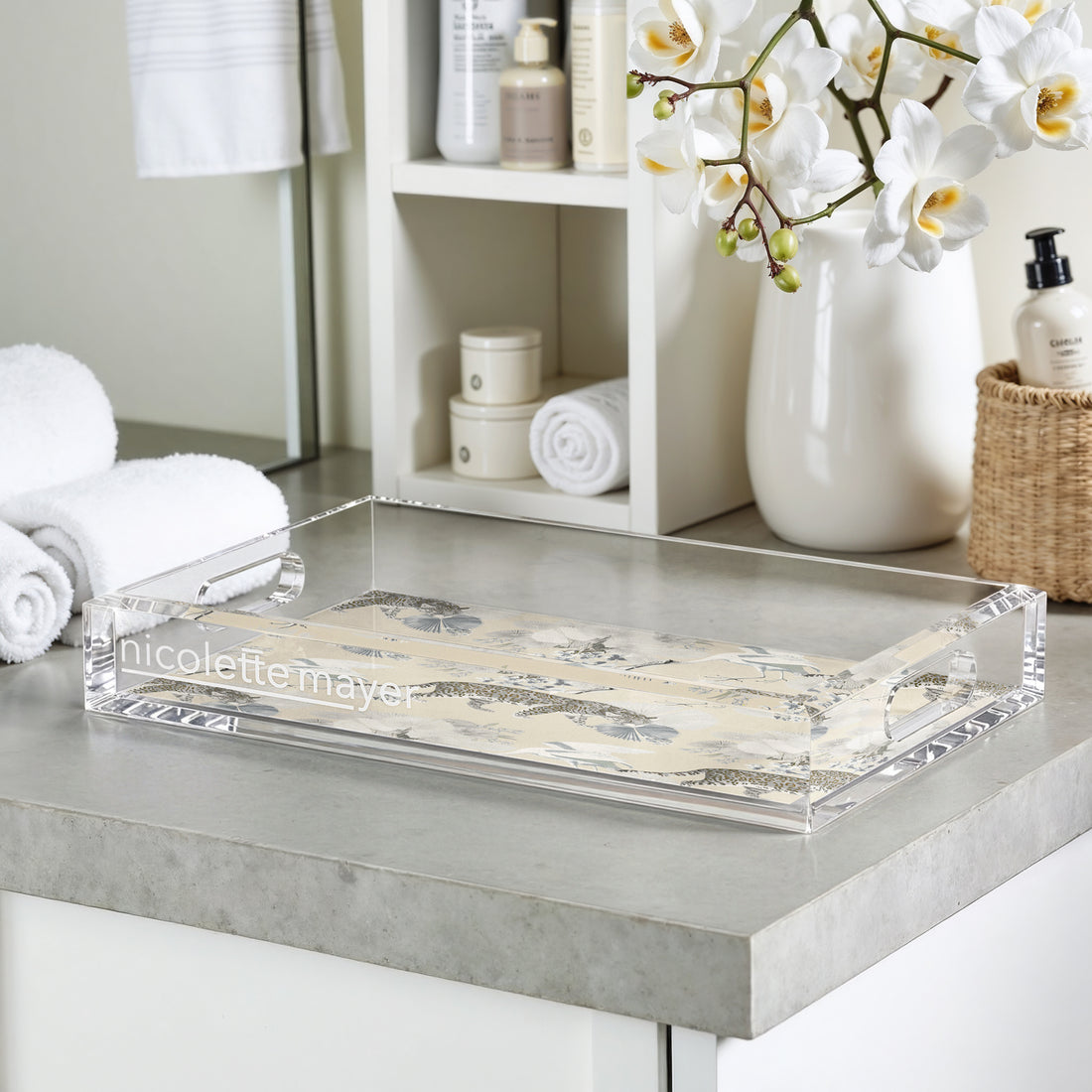 Leopard Walk Cream 12.5X7.75 Acrylic Tray - nicolettemayer.com
