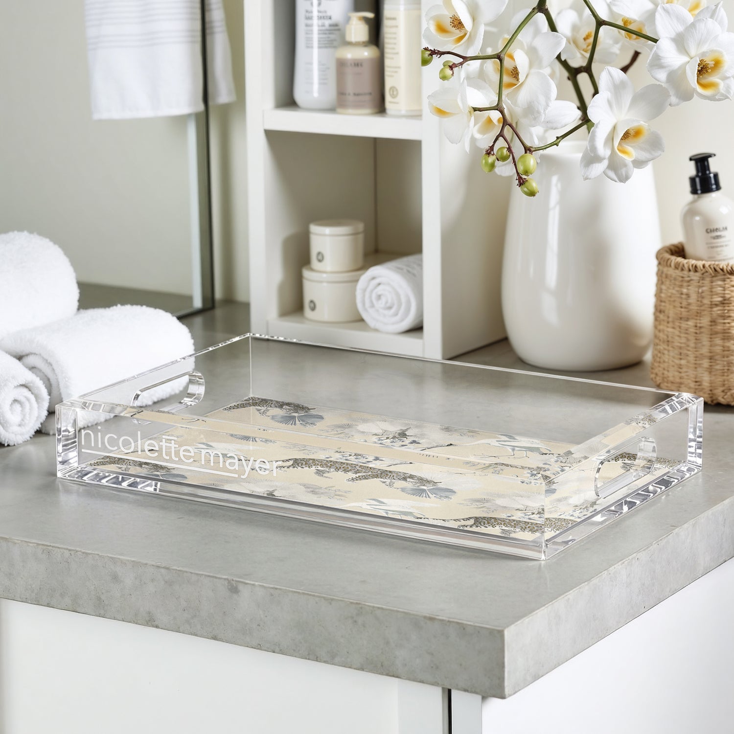Leopard Walk Cream 12.5X7.75 Acrylic Tray - nicolettemayer.com
