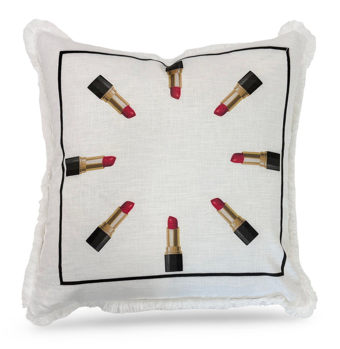 Lipstick 22x22 White Fringe Pillow