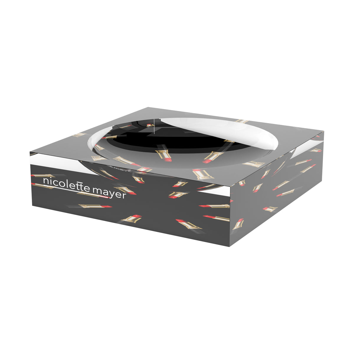 Lipstick Black Round Acrylic Candy Catchall Dish, by Nicolette Mayer
