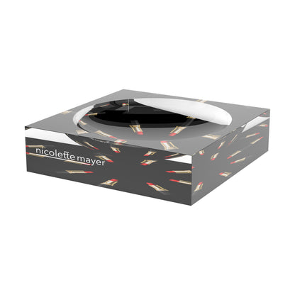 Lipstick Black Round Acrylic Candy Catchall Dish, by Nicolette Mayer