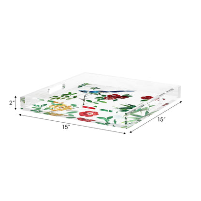 Lost Pavillion Floral No5 Acrylic Decorative Tray, 15 x 15 in. by Nicolette Mayer 