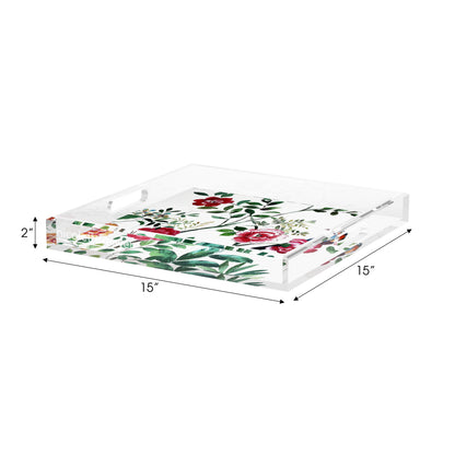 Lost Pavillion Floral No8 Acrylic Decorative Tray, 15 x 15 in. by Nicolette Mayer 