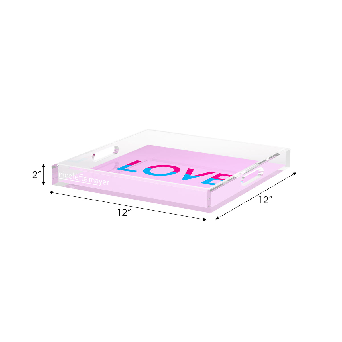 Love Pink Fushcia Turquoise Acrylic Decorative Tray, 12 x 12 in. by Nicolette Mayer 