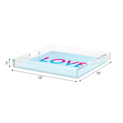 Love Powder Fushcia Turquoise Acrylic Decorative Tray, 15 x 15 in. by Nicolette Mayer 