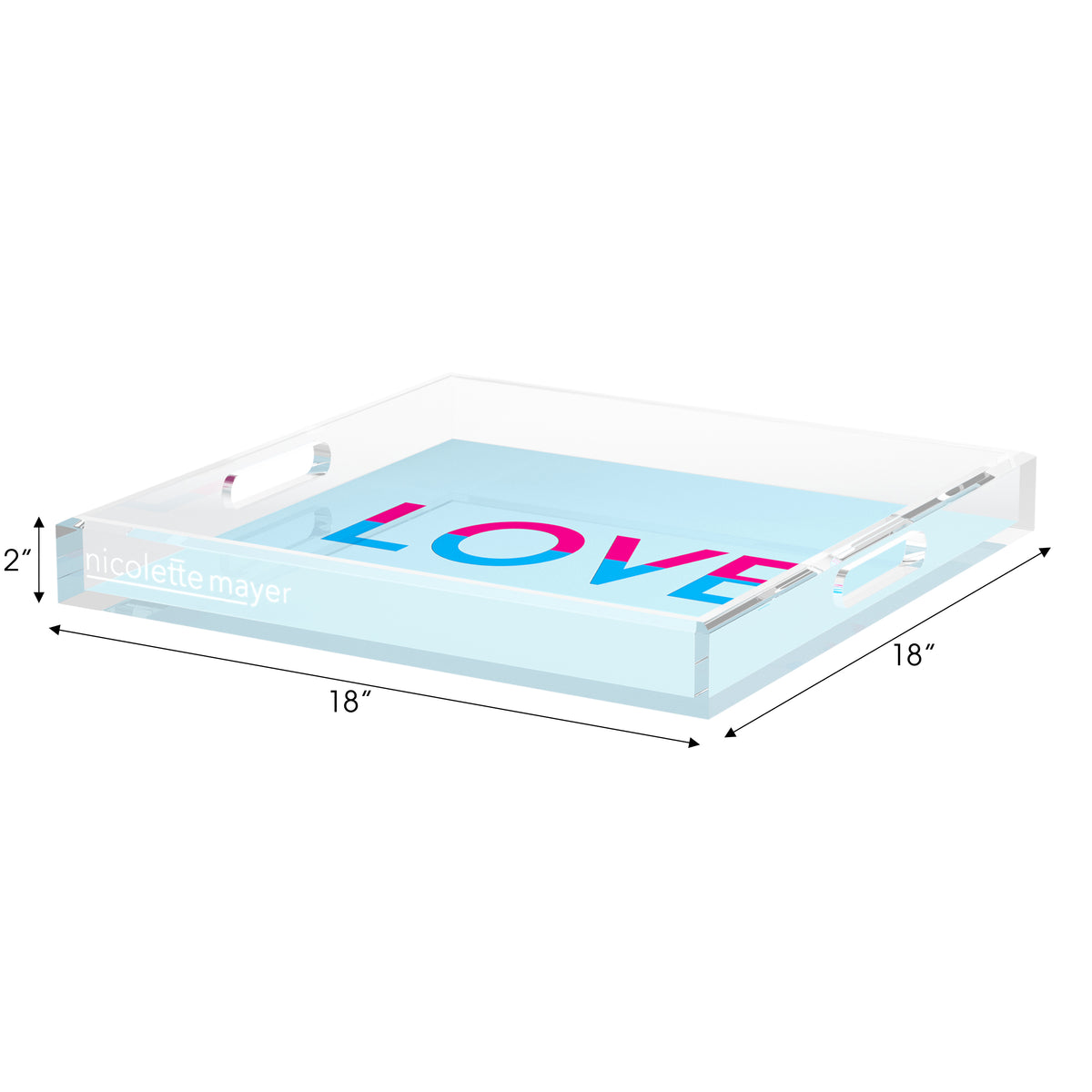Love Powder Fushcia Turquoise Acrylic Decorative Tray, 18 x 18 in. by Nicolette Mayer 