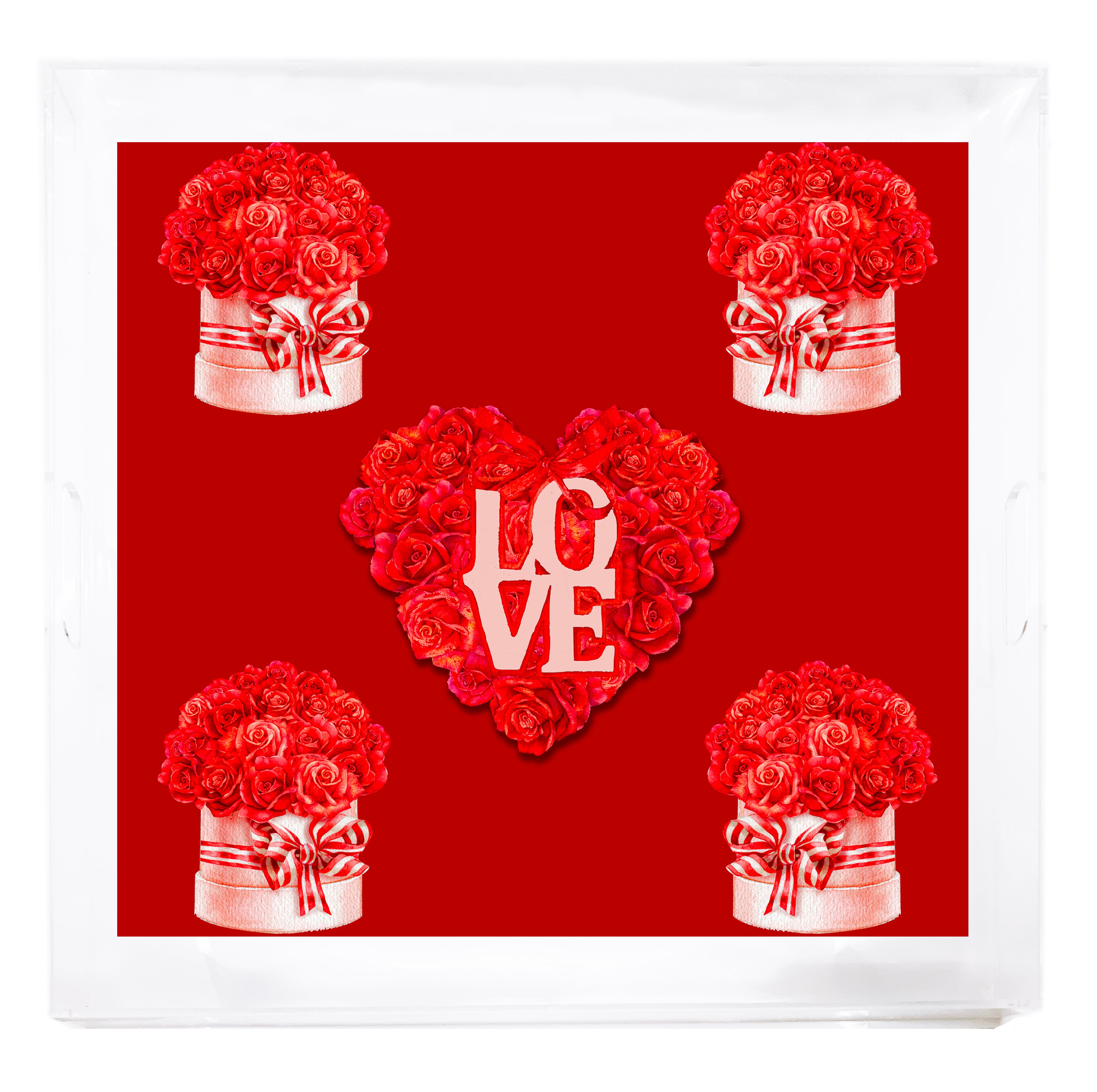 Plateau carré en acrylique biseauté/poli rouge Love And Preserved Roses