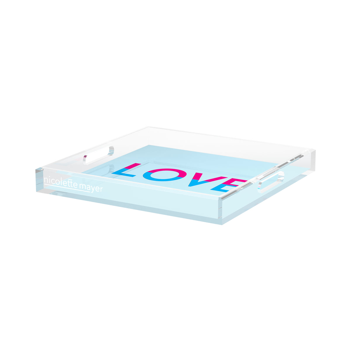 Love Powder Fushcia Turquoise Acrylic Decorative Tray, 15 x 15 in. by Nicolette Mayer 