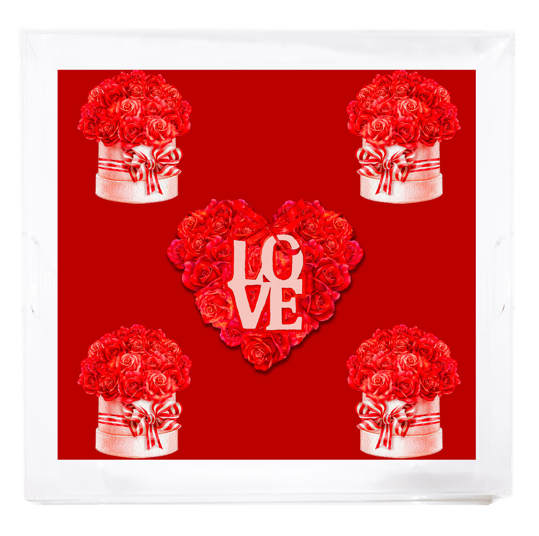 Love And Preserved Roses Red Beveled/Polished Acrylic Square Tray