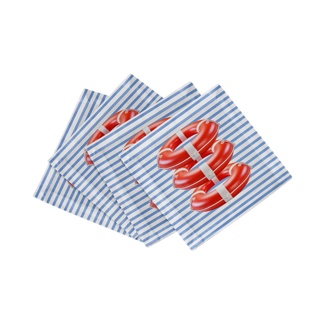 Marine Safety Buoy Ring Blue Stripe Cotton Sateen Cocktail Napkins - nicolettemayer.com