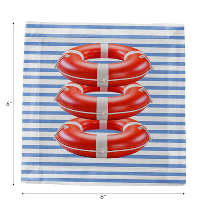 Marine Safety Buoy Ring Blue Stripe Cotton Sateen Cocktail Napkins - nicolettemayer.com