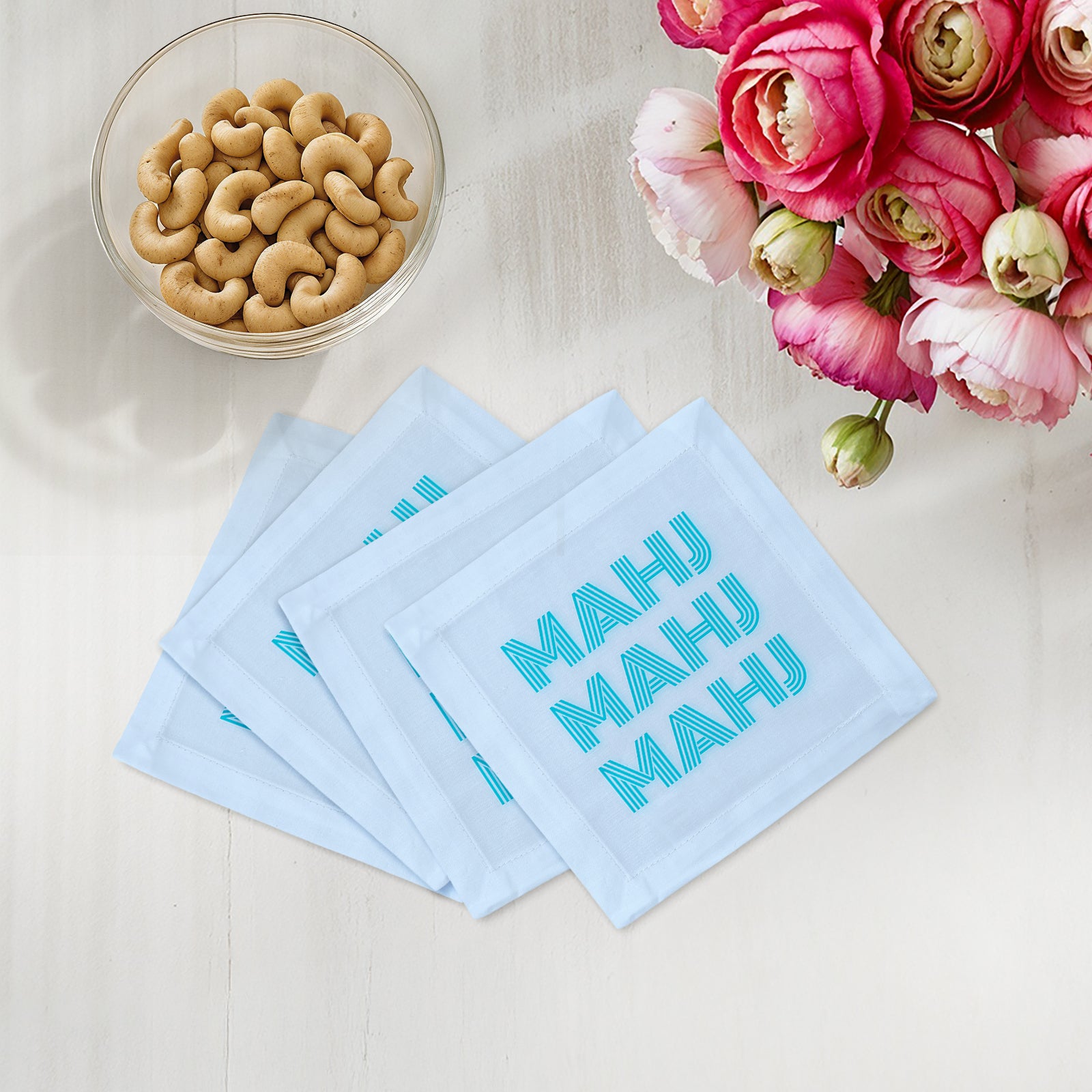 Mahj Mahj Mahj Blue Cotton Sateen Cocktail Napkins - nicolettemayer.com