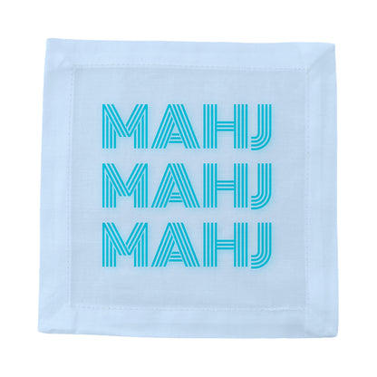 Mahj Mahj Mahj Blue Cotton Sateen Cocktail Napkins - nicolettemayer.com