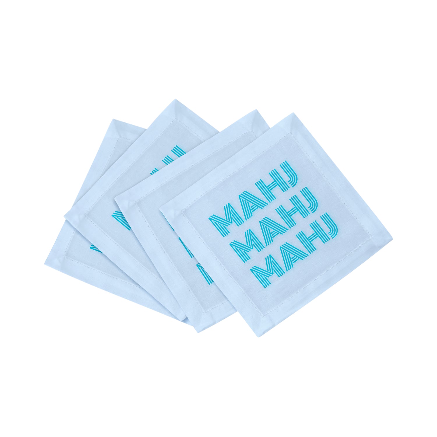 Mahj Mahj Mahj Blue Cotton Sateen Cocktail Napkins - nicolettemayer.com