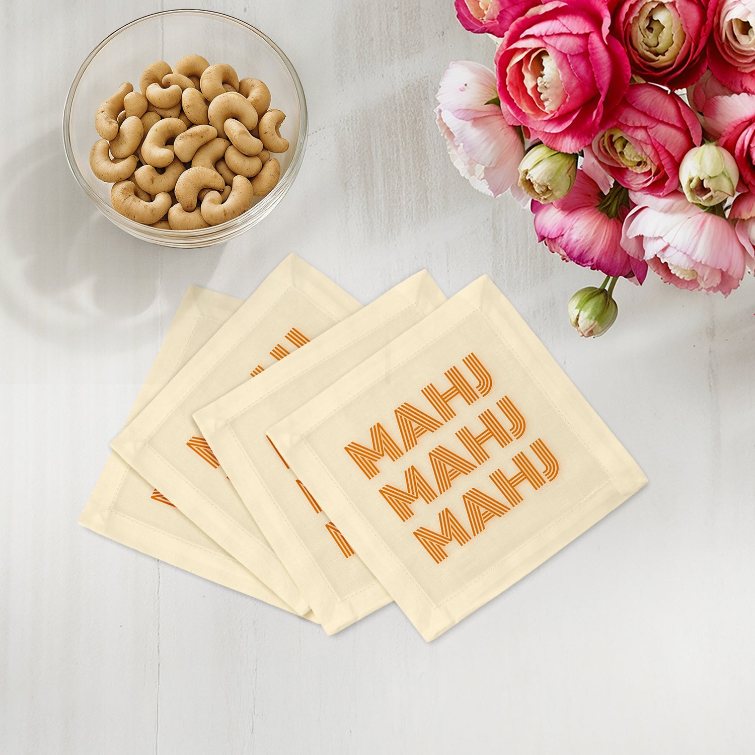 Mahj Mahj Mahj Orange Cotton Sateen Cocktail Napkins - nicolettemayer.com