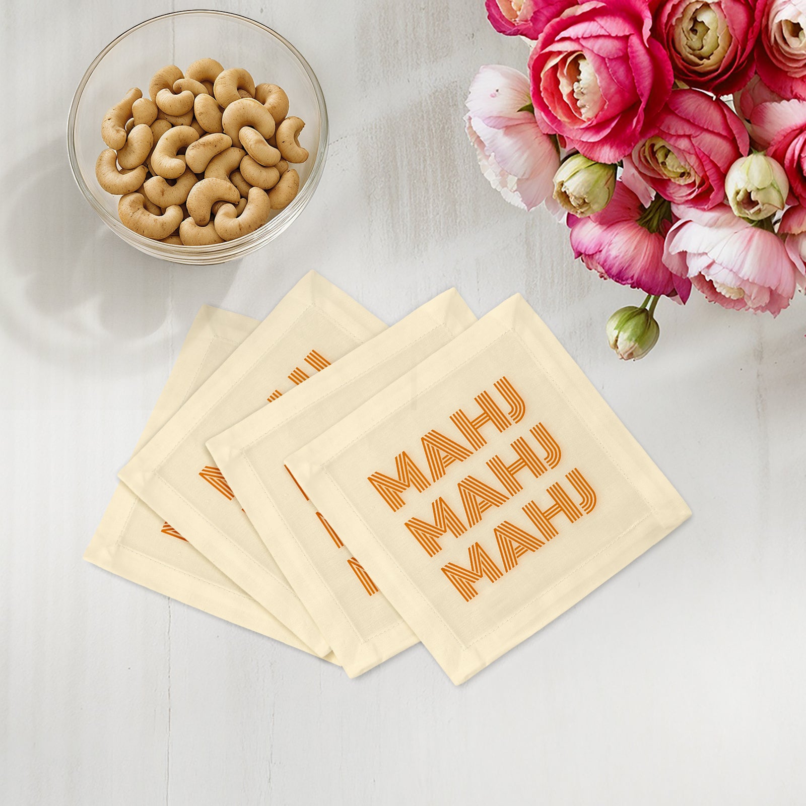 Mahj Mahj Mahj Orange Cotton Sateen Cocktail Napkins - nicolettemayer.com