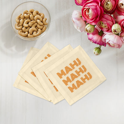 Mahj Mahj Mahj Orange Cotton Sateen Cocktail Napkins - nicolettemayer.com