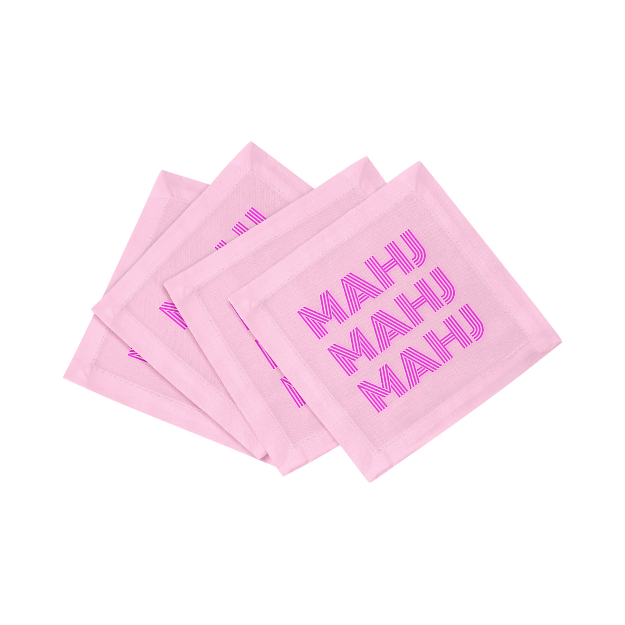 Mahj Mahj Mahj Pink Cotton Sateen Cocktail Napkins - nicolettemayer.com