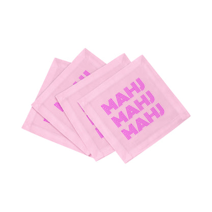 Mahj Mahj Mahj Pink Cotton Sateen Cocktail Napkins - nicolettemayer.com