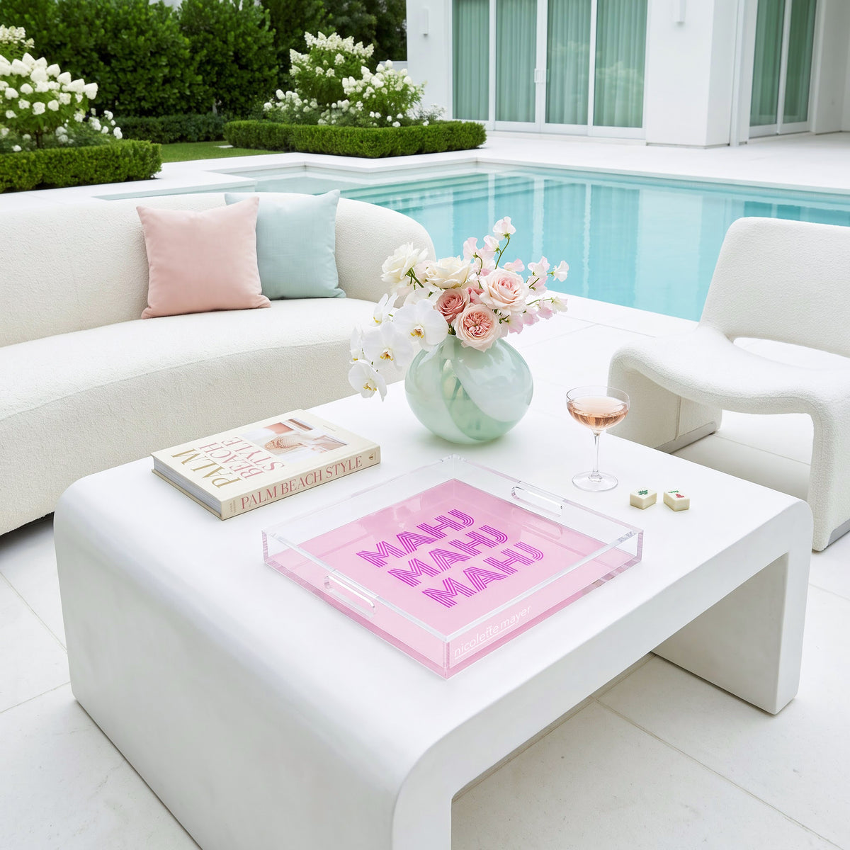 Mahj Mahj Mahj Pink Mahjong Acrylic Decorative Tray, 12 x 12 in. by Nicolette Mayer 