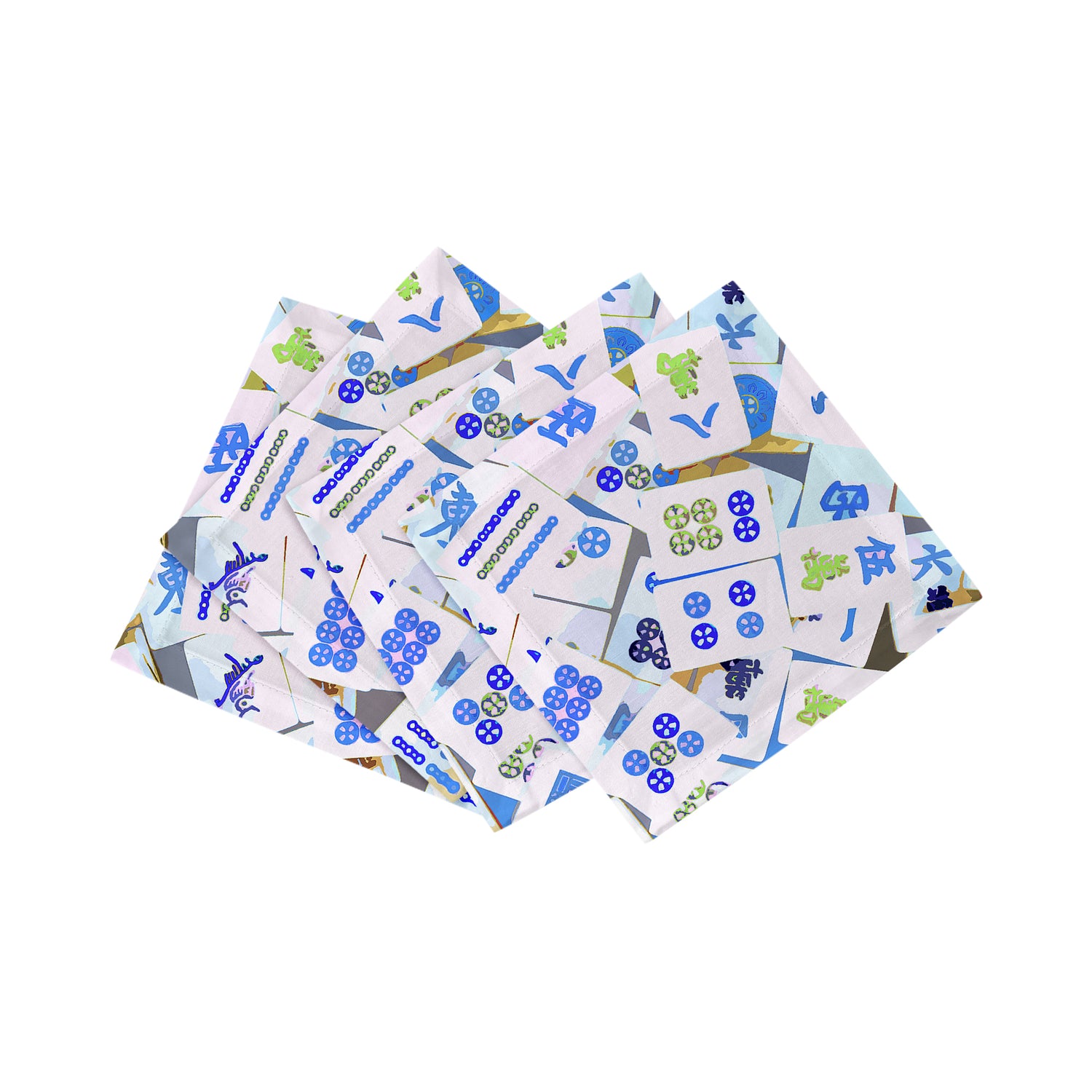 Mahjong Abstract Blues Cotton Sateen Cocktail Napkins - nicolettemayer.com