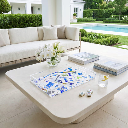 Mahjong Abstract Blues Mahjong Acrylic Decorative Tray, 12.5 x 7.75 in. by Nicolette Mayer 