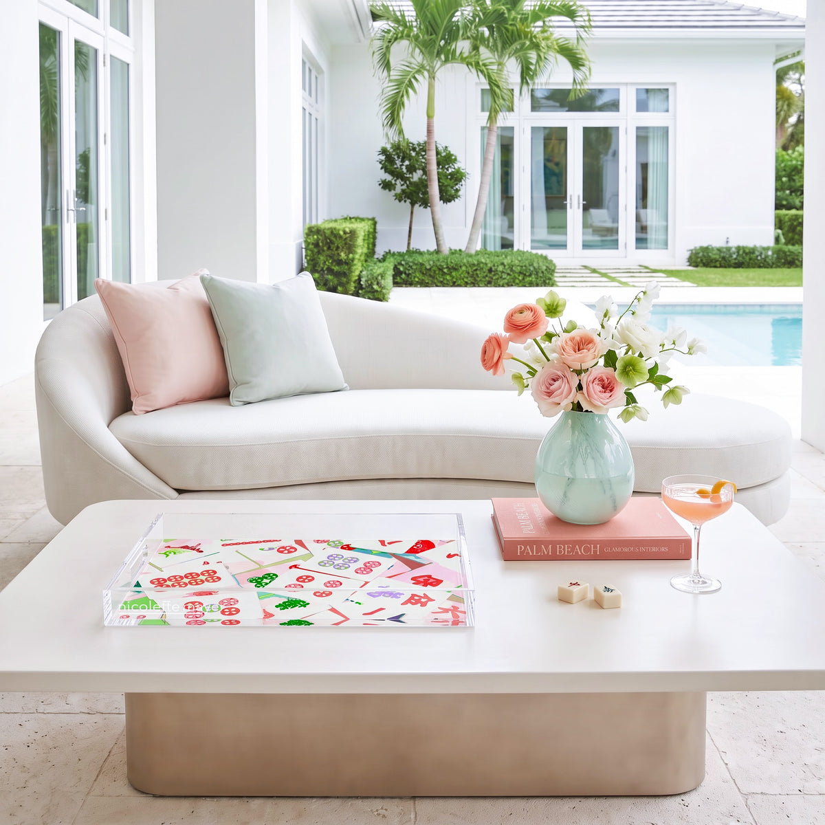 Mahjong Abstract Petal Mahjong Acrylic Decorative Tray, 12.5 x 7.75 in. by Nicolette Mayer 