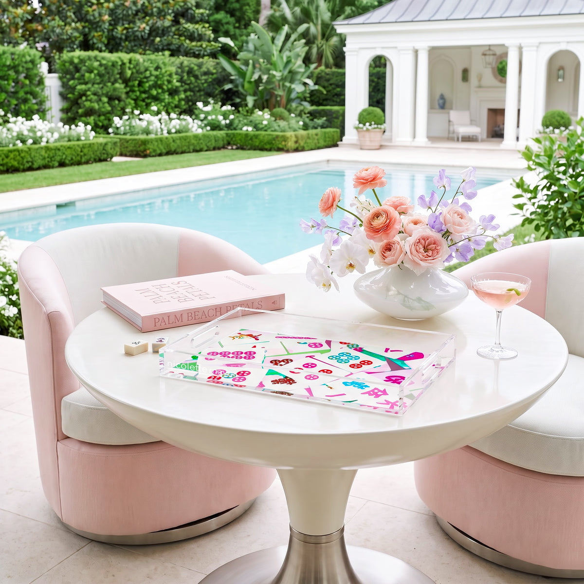 Mahjong Abstract Pinks Mahjong Acrylic Decorative Tray, 12.5 x 7.75 in. by Nicolette Mayer 