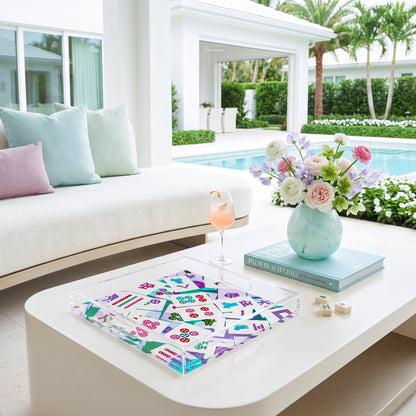 Mahjong Abstract Lively Acrylic Decorative Tray, 12 x 12 in. by Nicolette Mayer 