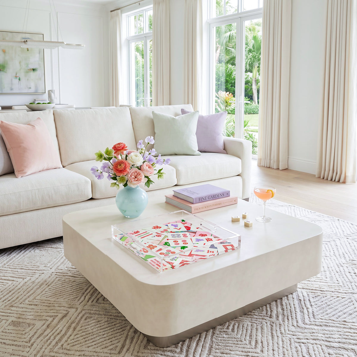 Mahjong Abstract Petal Acrylic Decorative Tray, 12 x 12 in. by Nicolette Mayer 