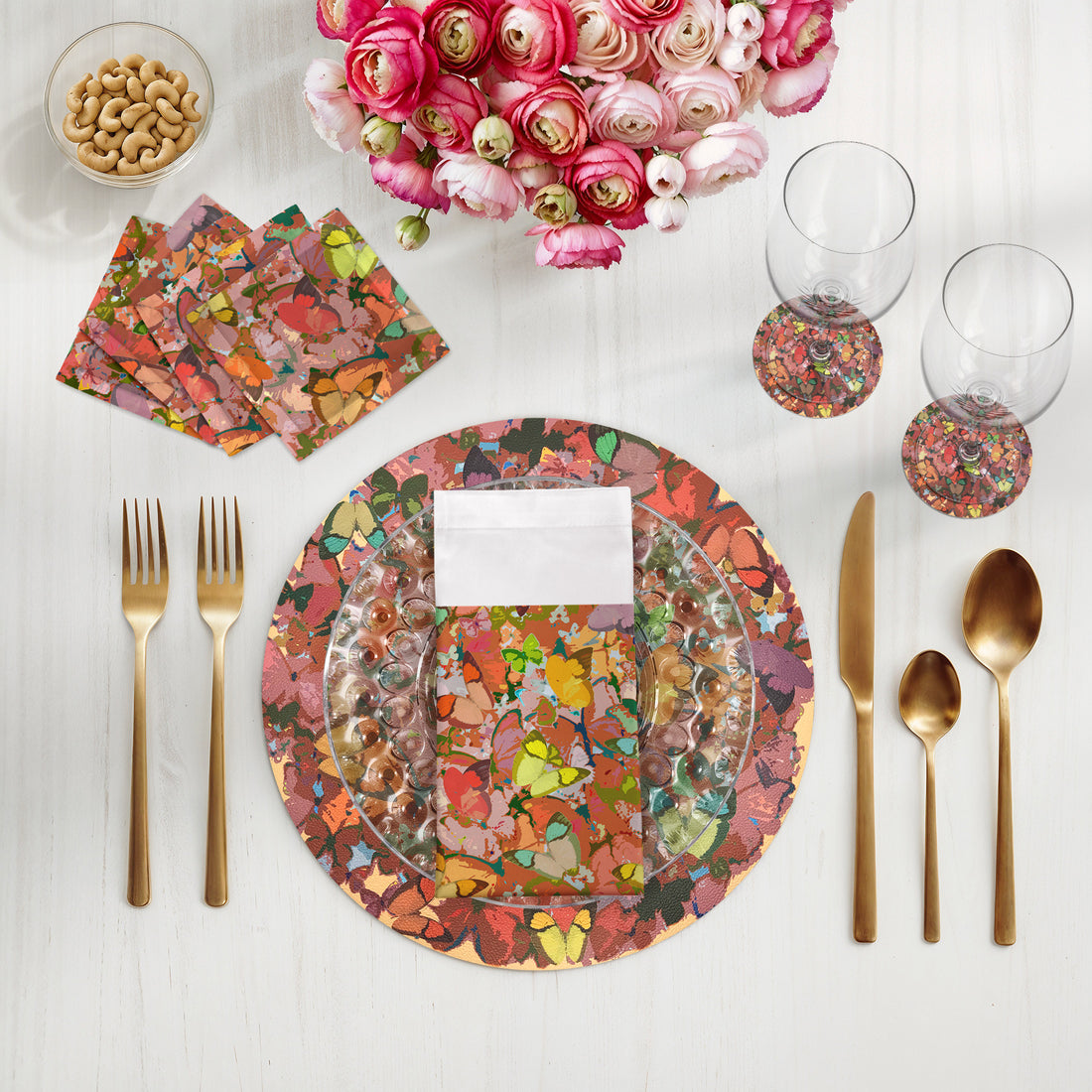 Mariposa Ochre Vegan Leather Round Pebble Placemat - nicolettemayer.com