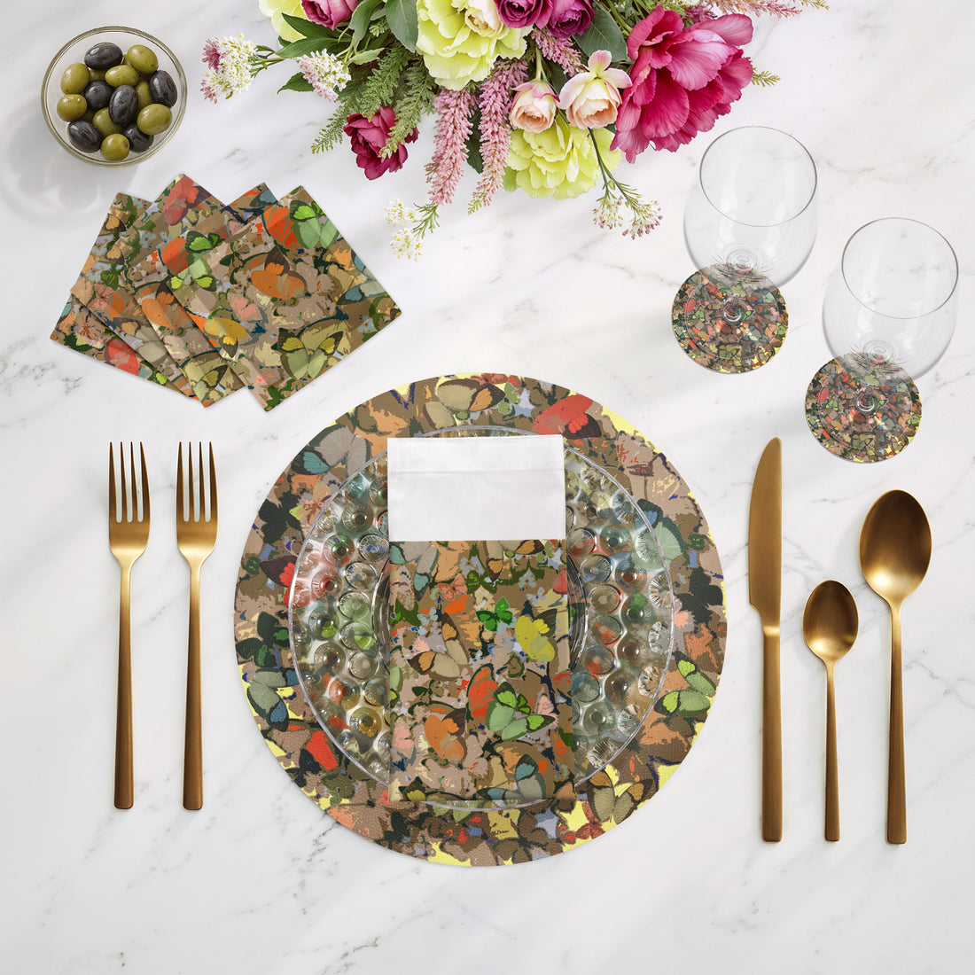 Mariposa Yellow Vegan Leather Round Pebble Placemat - nicolettemayer.com
