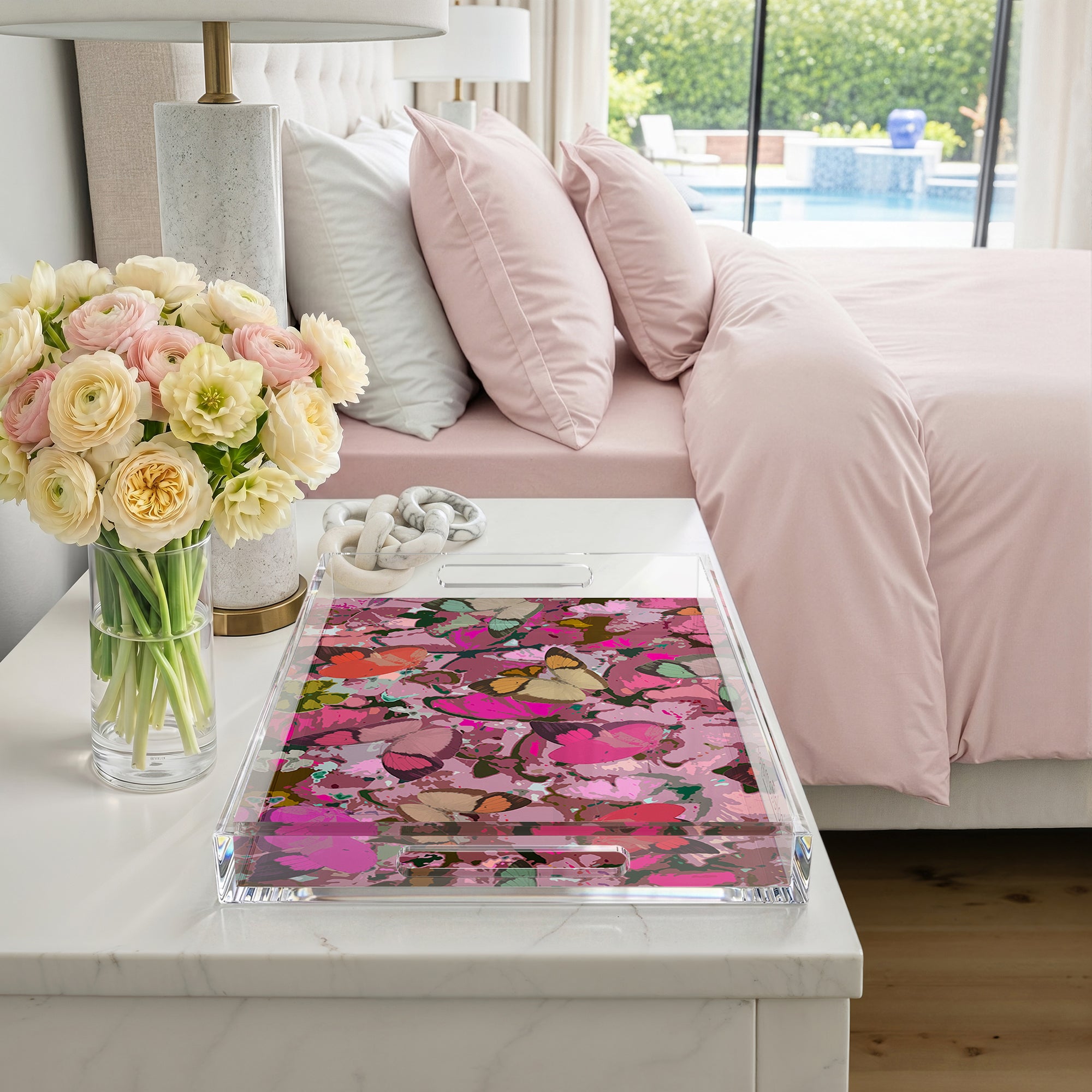Mariposa Pink 22.5X14.5 Acrylic Tray - nicolettemayer.com
