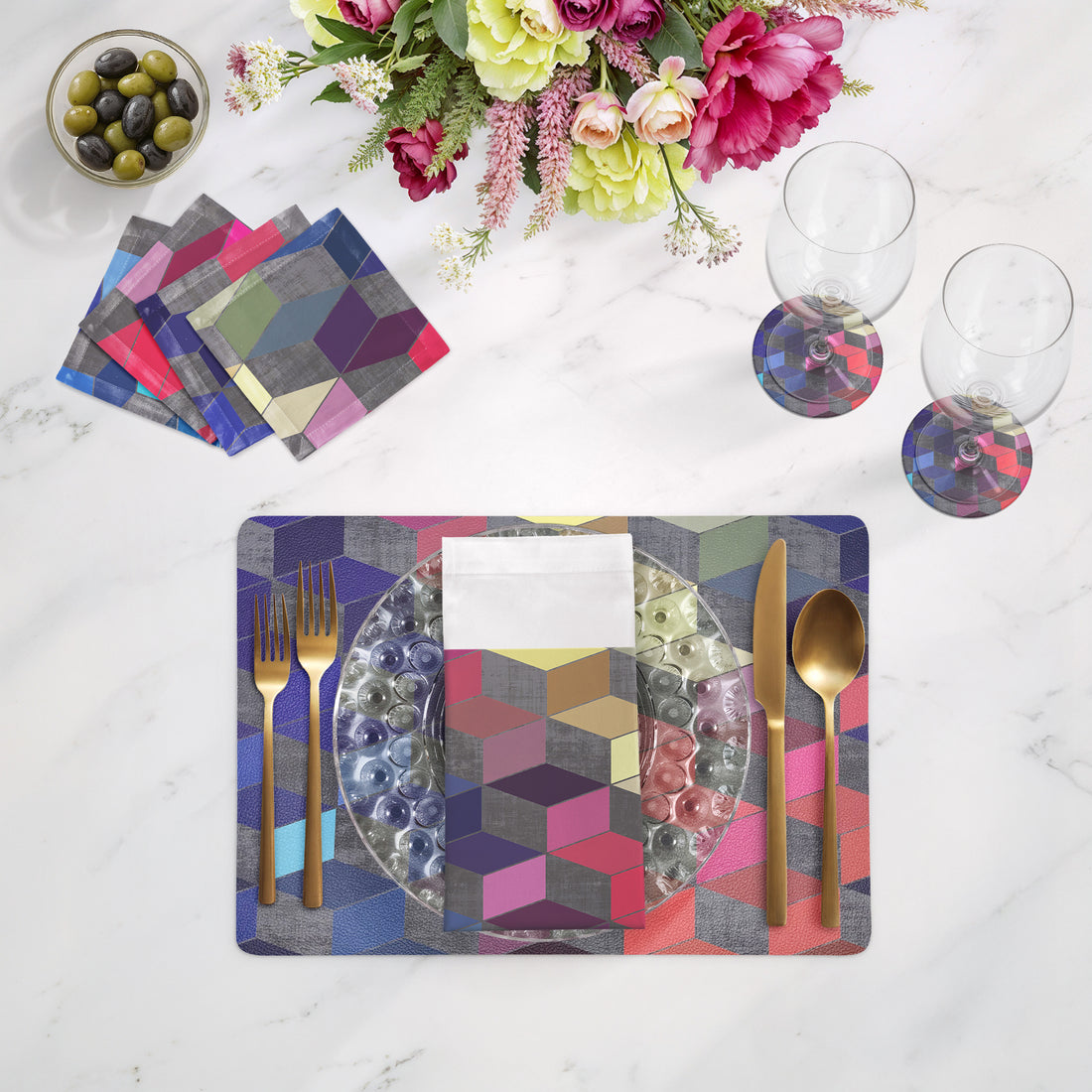 Modern Steps Summer Vegan Leather Rectangle Pebble Placemat