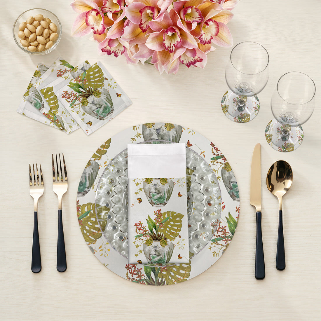 Set de 4 sets de table ronds Monkey Small Jungle Dijon, 16 galets