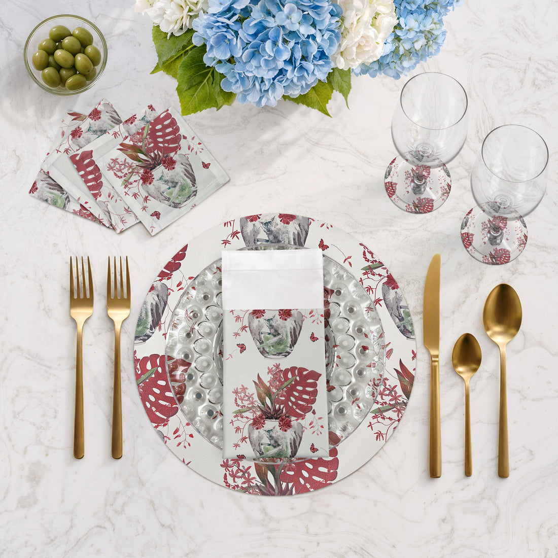 Lot de 4 sets de table ronds Monkey Small Jungle Rouge, 16 galets