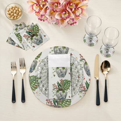 Lot de 4 sets de table ronds Monkey Small Jungle White, 16 galets