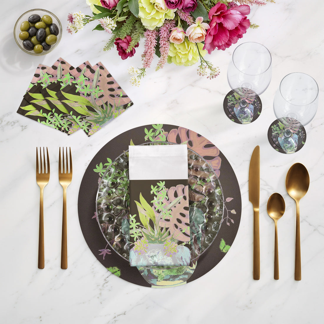 Monkey Large Jungle Chocolatte Lime 16" Round Pebble Placemats, Set of 4 - nicolettemayer.com