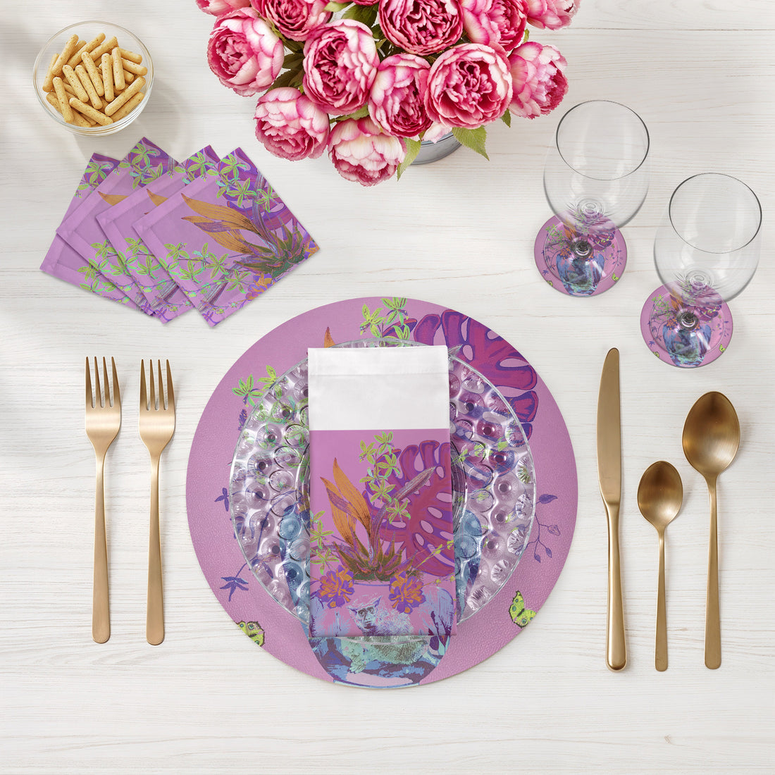 Monkey Large Jungle Sacha Vegan Leather Round Pebble Placemat - nicolettemayer.com