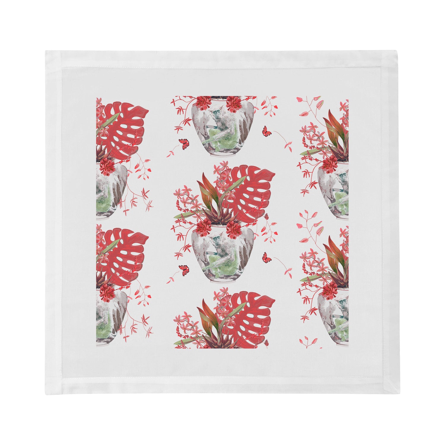 Monkey Small Jungle Rouge Cotton Sateen Dinner Napkins