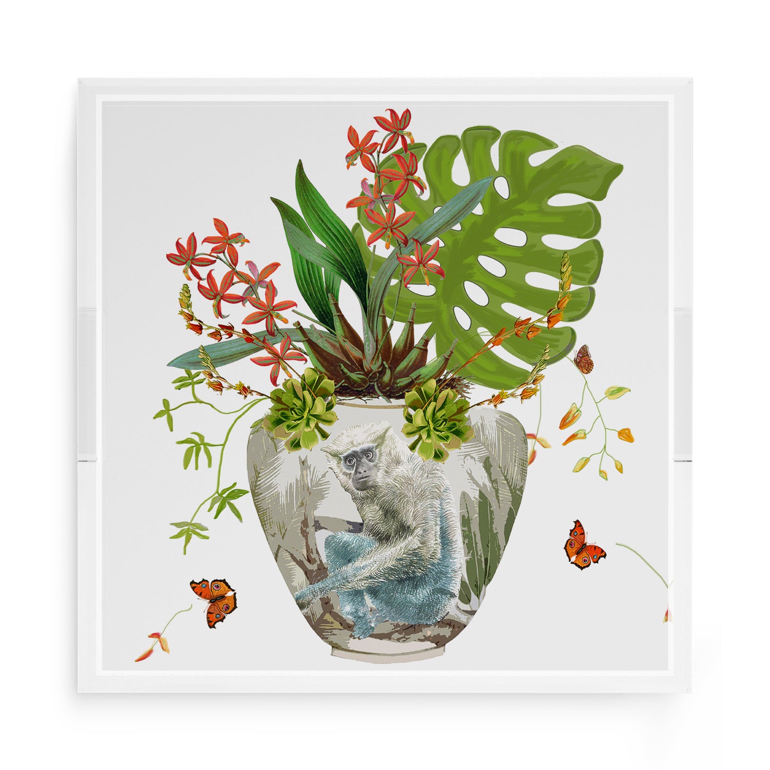 Monkey Large Jungle White 15X15 Acrylic Tray - nicolettemayer.com
