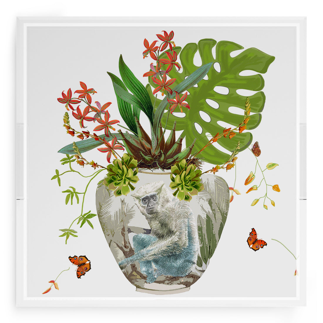 Monkey Large Jungle White 18X18 Acrylic Tray - nicolettemayer.com
