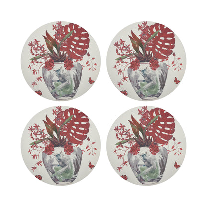 Monkey Large Jungle Cherry Vegan Leather Round Pebble Placemat
