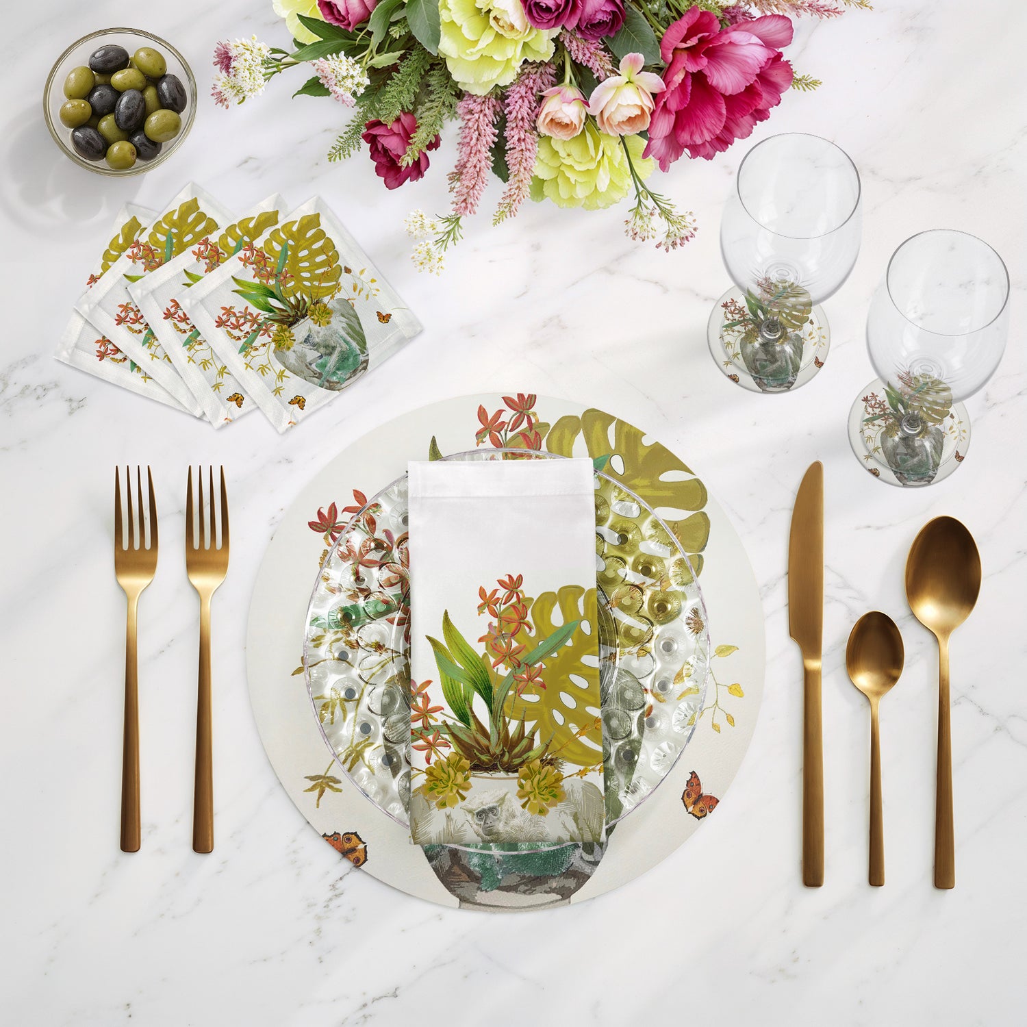 Monkey Large Jungle Dijon Cotton Sateen Cocktail Napkins
