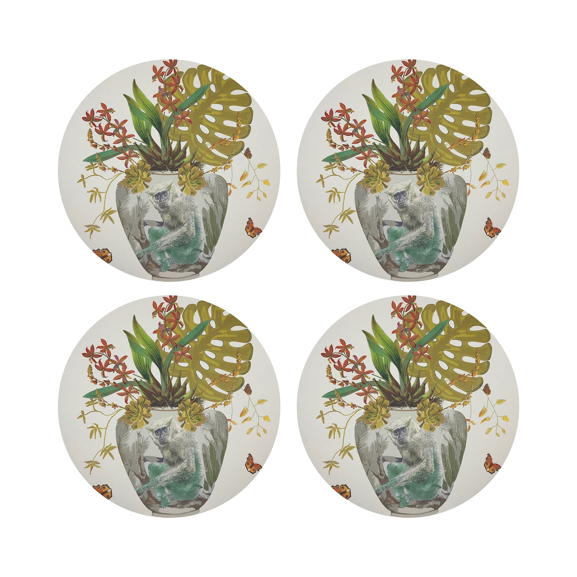 Monkey Large Jungle Dijon 16&quot; Round Pebble Placemats, Set of 4 - nicolettemayer.com
