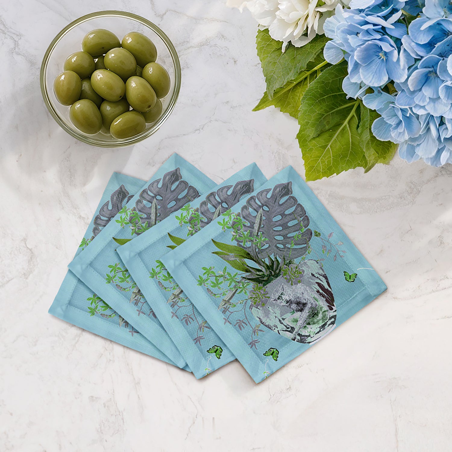 Monkey Jungle Bedford 6X6" Cotton Sateen Cocktail Napkins Set of 4 - nicolettemayer.com