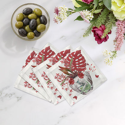 Monkey Jungle Rouge 6X6" Hemstitch Cocktail Napkins - nicolettemayer.com