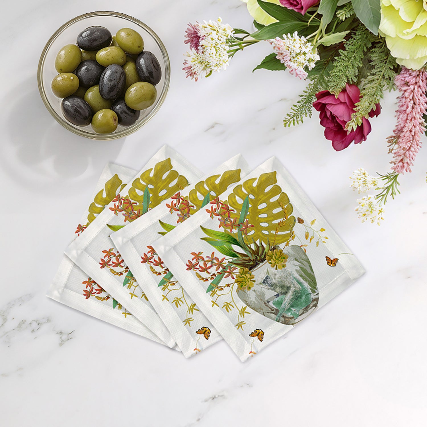 Monkey Large Jungle Dijon Cotton Sateen Cocktail Napkins