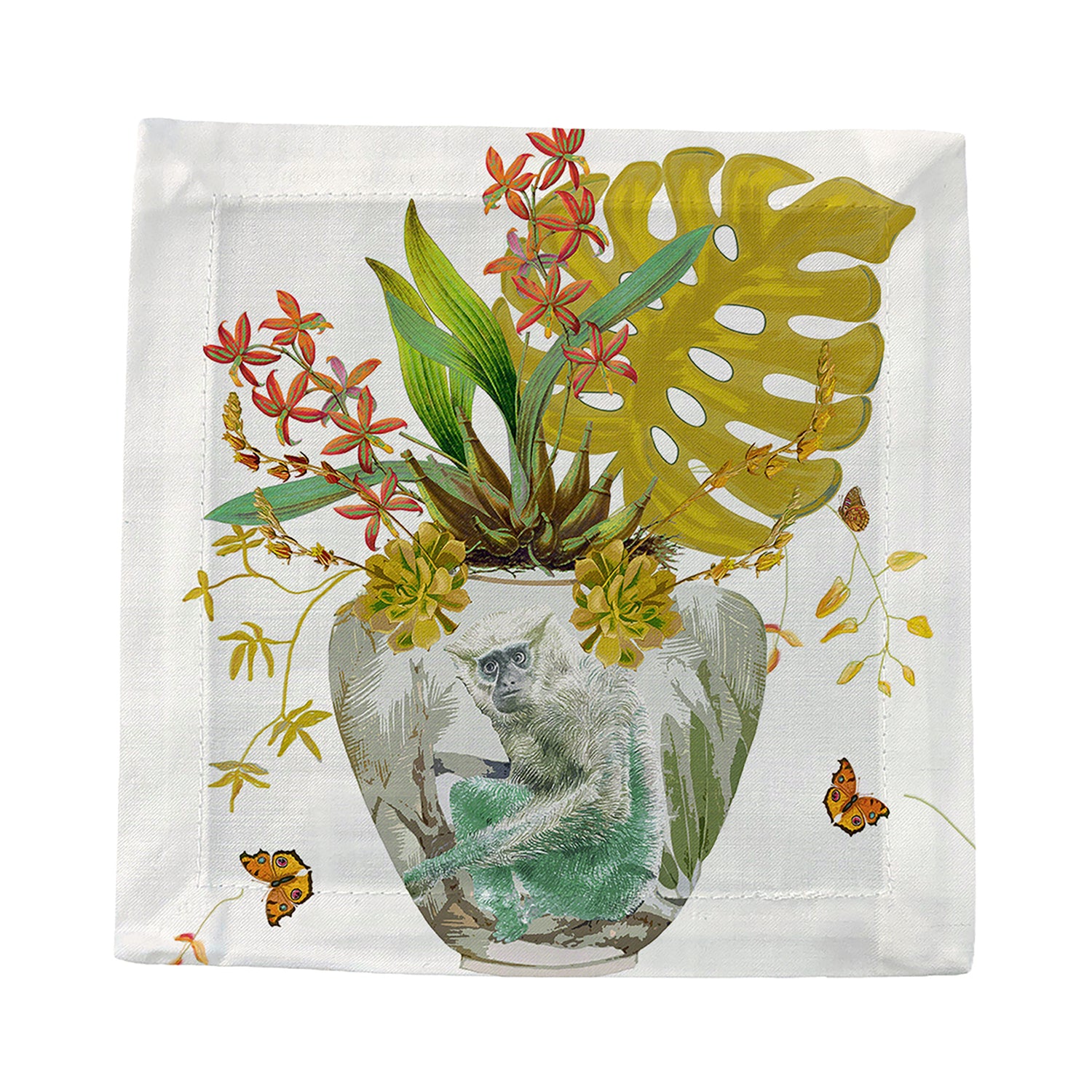 Monkey Large Jungle Dijon Cotton Sateen Cocktail Napkins